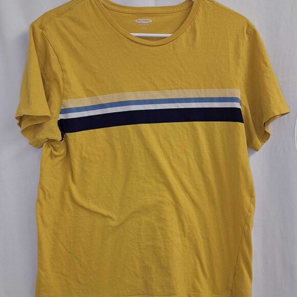 Old Navy Men’s L Yellow Soft-Washed Chest Stripe Crewneck T-Shirt Carol Corn Blu - Picture 4 of 4
